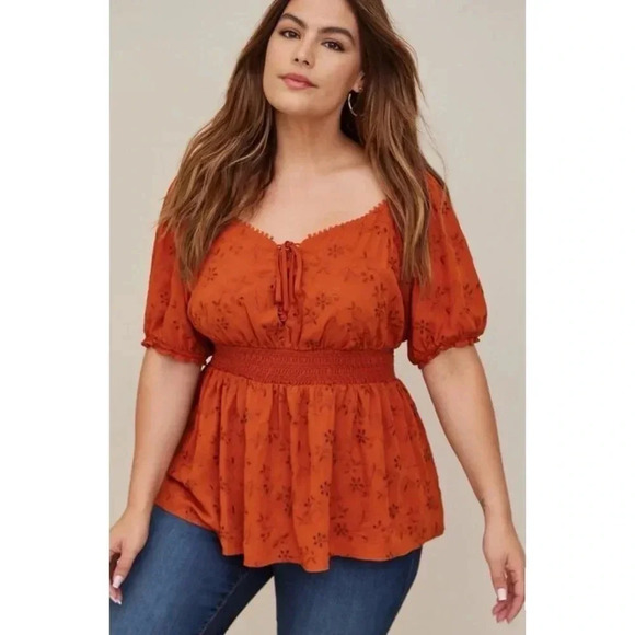 Torrid Orange Floral Peplum Top - Picture 1 of 9